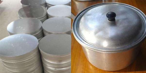 This shows 3003 aluminum discs for sale and an aluminum pot.