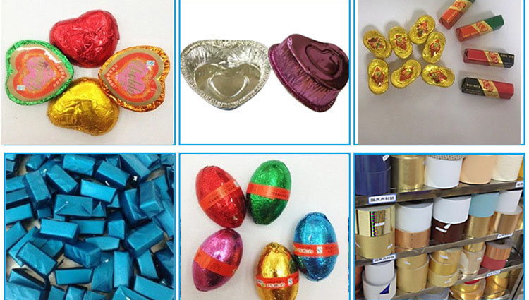 This shows color coated aluminium foil application for chocolate and food packing.